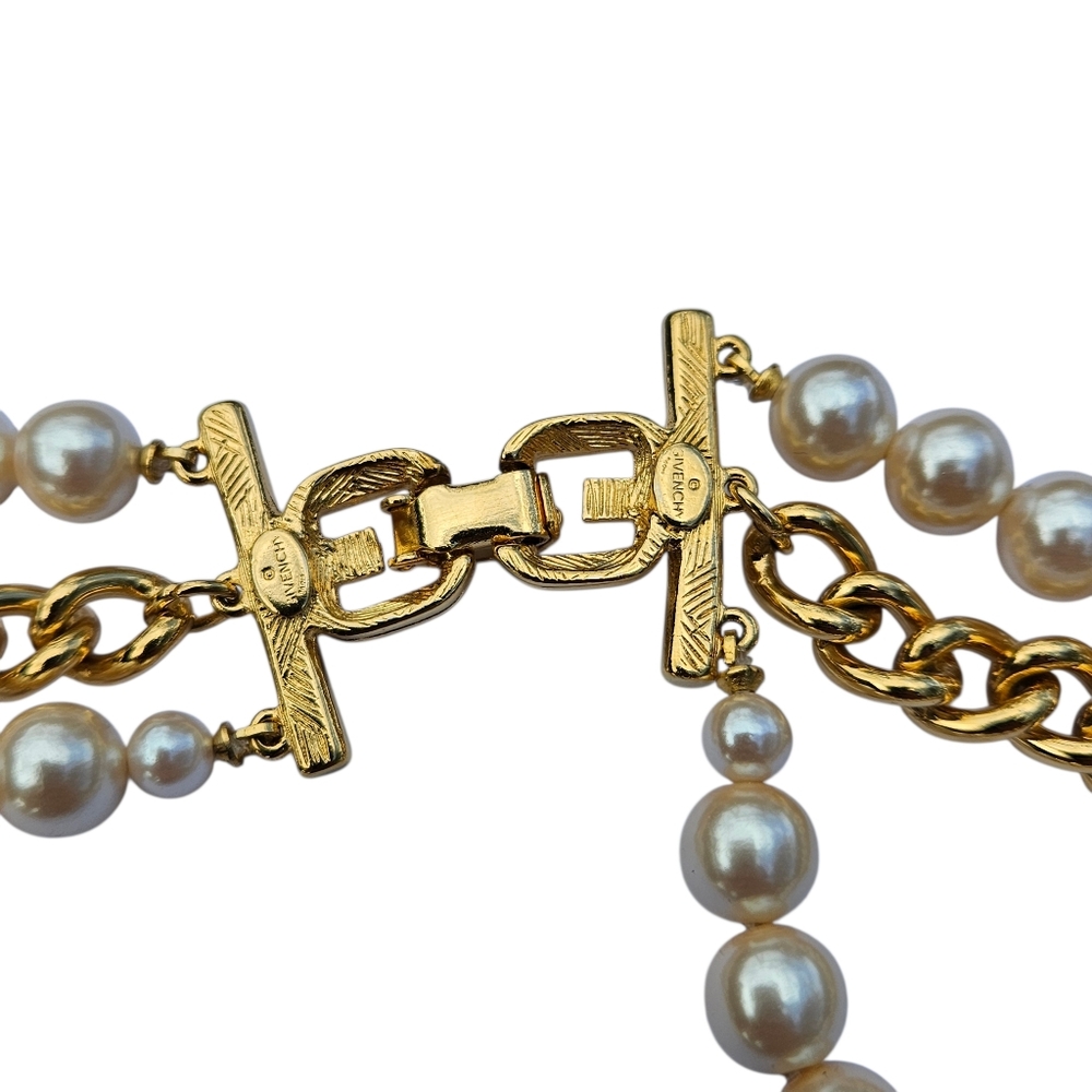 Vintage Givenchy Necklace Multistrand Faux Pearl Gold Chain Dressy Gala Necklace - Picture 15 of 16